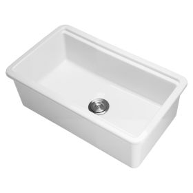 33x19 inch Farmhouse Sink, White Sink Workstation, Fireclay Topmount Undermount Basin, Drop-In Single Bowl Basin with Multiple Accessories