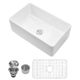 33.5x20 inch Farmhouse Sink, White Sink Workstation, Fireclay Undermount Basins, Apron Front Single Bowl Basin with Multiple Accessories