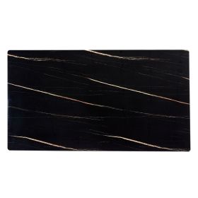 ONLY TABLE TOP. 71" x 39.4" Glass Table Top, Black Marble Vein Tempered Glass with Golden Sticker