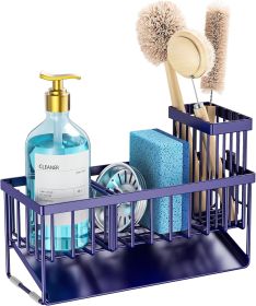 Navy Blue Sink Caddy Organzier with High Brush Holder, Sponge Holder for Sink, 304 Rustproof Stainless, Kitchen Countertop Soap Dispenser Organiz