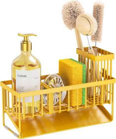 Yellow Sink Caddy Organzier with High Brush Holder, Sponge Holder for Sink, 304 Rustproof Stainless, Kitchen Countertop Soap Dispenser Organizer