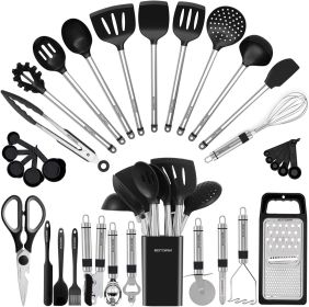 Kitchen Utensil Set-Silicone Cooking Utensils-33 Kitchen Gadgets Spoons for Nonstick Cookware-Silicone and Stainless Steel Spatula Set-Best Kitch