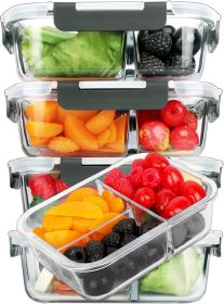 [5-Pack, 36 oz] Glass Meal Prep Containers 3 Compartment with Lids, Glass Lunch Containers,Food Prep Lunch Box,Bento Box,Microwave, Oven, Freezer