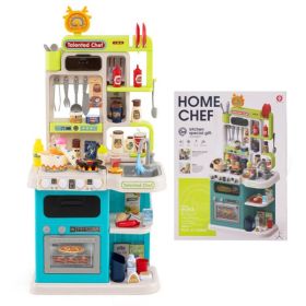 Blue Kids Corner Play Kitchen with Realistic Sounds, Lights & Steam, 95PCS Accessories Pretend Cooking Set for Ages 3+