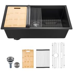 33 inch Kitchen Sink Workstation, Undermount Granite Sink, Drop-In Single Bowl Farmhouse Basin with Multiple Accessories