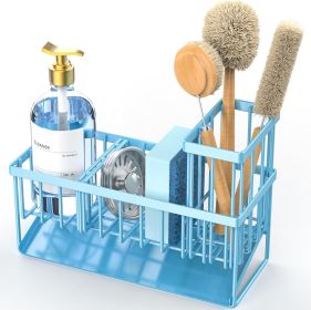Blue Kitchen Sink Caddy Organzier with High Brush Holder, Sponge Holder for Sink, 304 Rustproof Stainless, Kitchen Countertop Soap Dispenser Orga (Material: Stainless Steel)