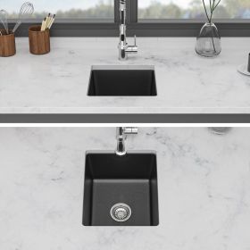 Quartz Kitchen Sink - 14.82" x 17.55" x 8.38"  Granite Composite Undermount Single Bowl Kitchen Sink (Color: Black + Quartz)