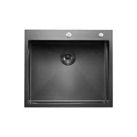 25 inch Kitchen Sink Workstation, 304 Stainless Steel Top Mount Sinks, Drop-In Single Bowl Farmhouse Basin with Accessories (Default: Default)