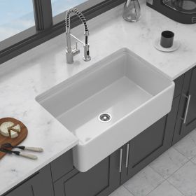White Farmhouse Sink Workstation - Porcelain Ceramic Single Bowl Apron Front Kitchen Sink (Color: White  + Ceramic)